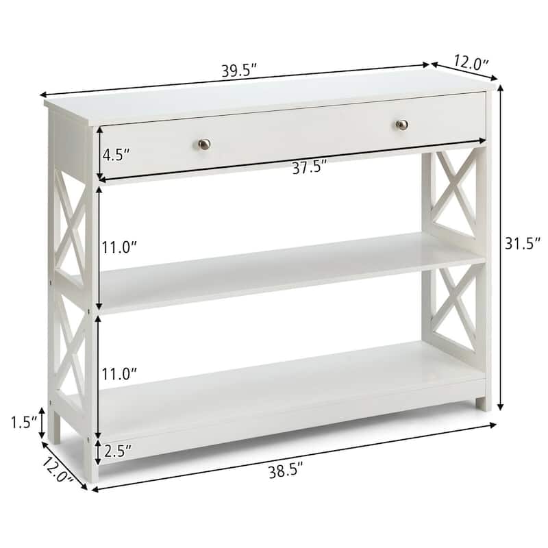 3-Tier Console Table with Drawers for Entryway and Living Room Storage - 39.5" x 12" x 31.5"