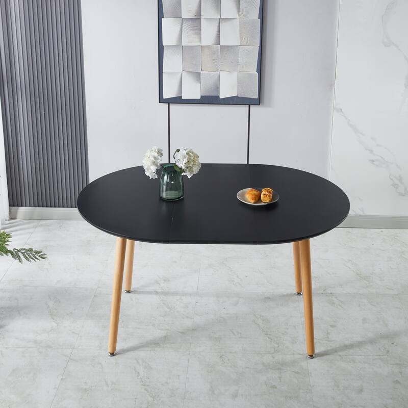 Extensible Oval Dining Table for 4-6 Person, Multi-functional Office Dining Table, Kitchen Table with MDF Top & Metal legs