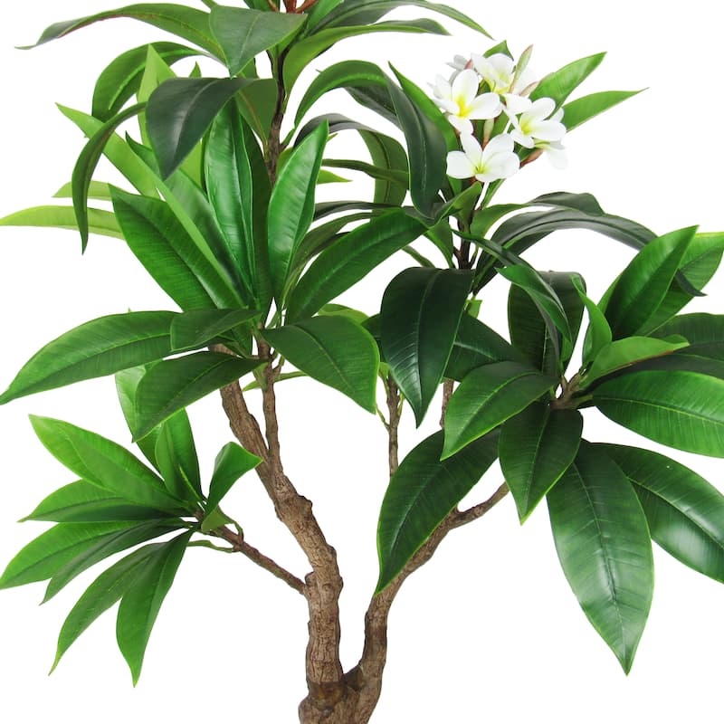 4ft Cream Artificial Plumeria Flower Tree Tropical Plant in Black Pot - 48" H x 36" W x 27" DP