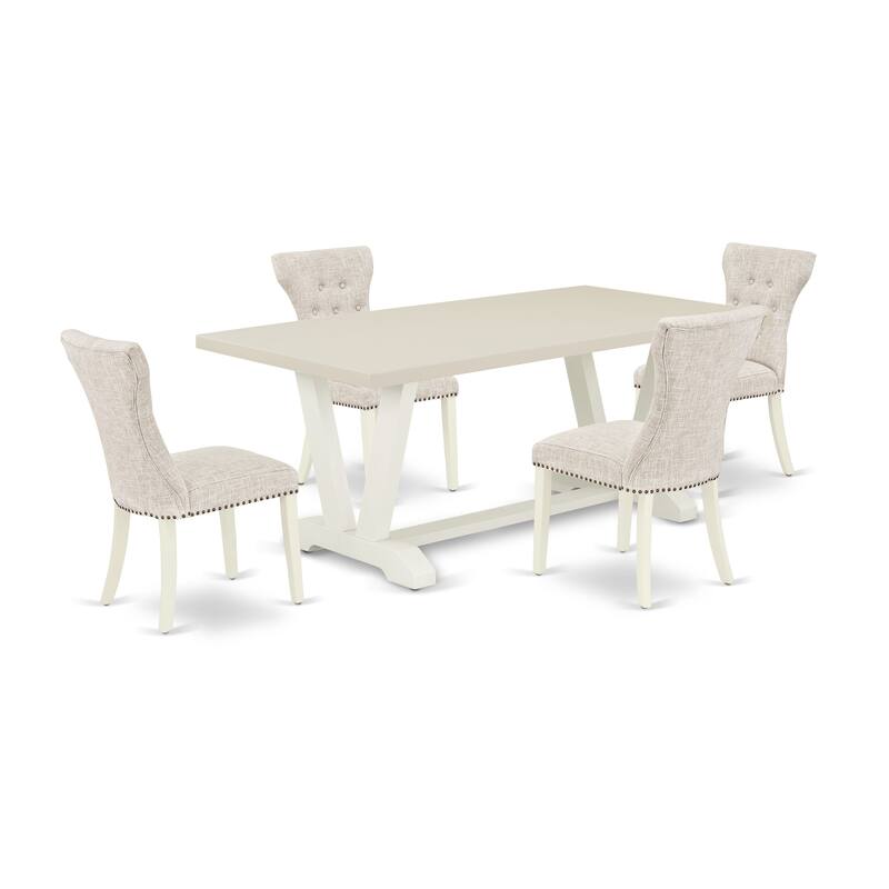East West Furniture Dining Set- a Rectangle Dining Table and Doeskin Linen Fabric Parson Chairs, Off-White(Pieces Options)