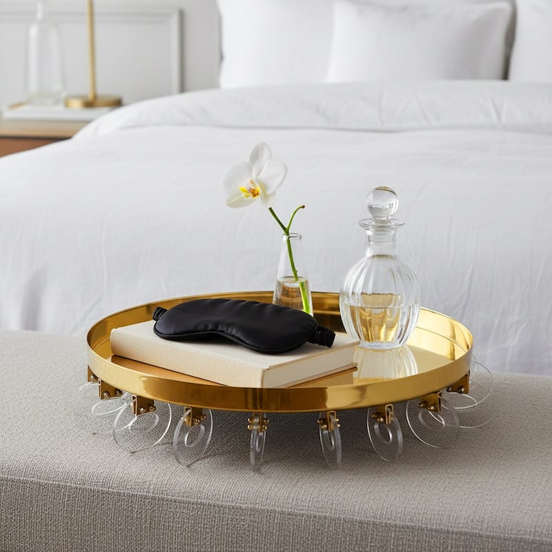 Metal Decorative Display Tray with Acrylic Ring Accents - 4" Gold - 16.0"