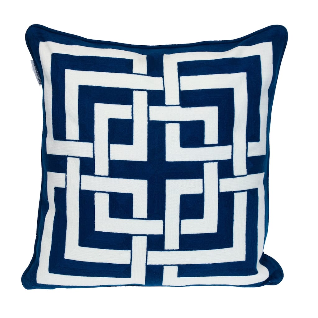 Square Interlocking Cotton Throw Pillow - 20" - Blue and White