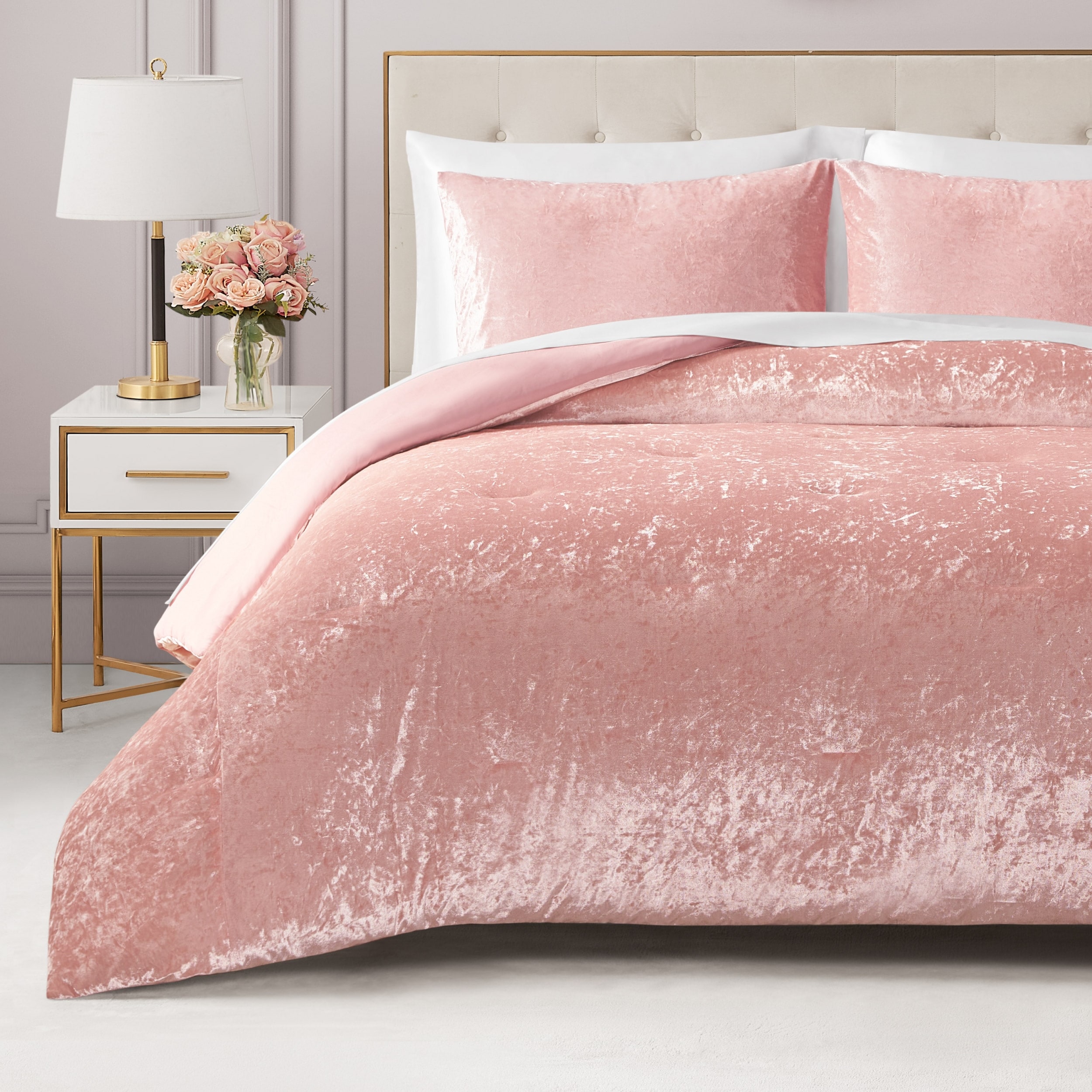 Juicy Couture Crushed Velvet Comforter Set Pink Queen