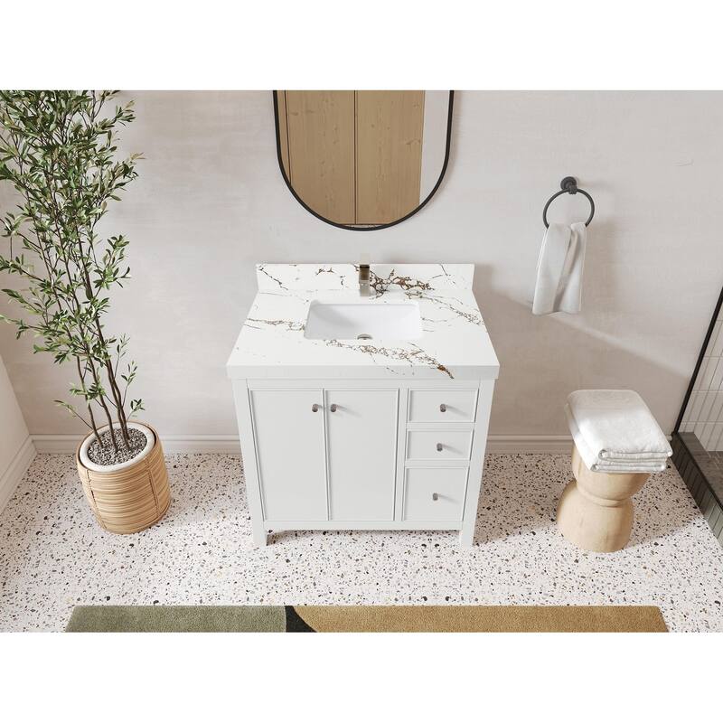 Willow Collections 36 in. W x 22 in. D Chicago Center Sink Left Bathroom Vanity with Countertop - 2" Viola Brown - White