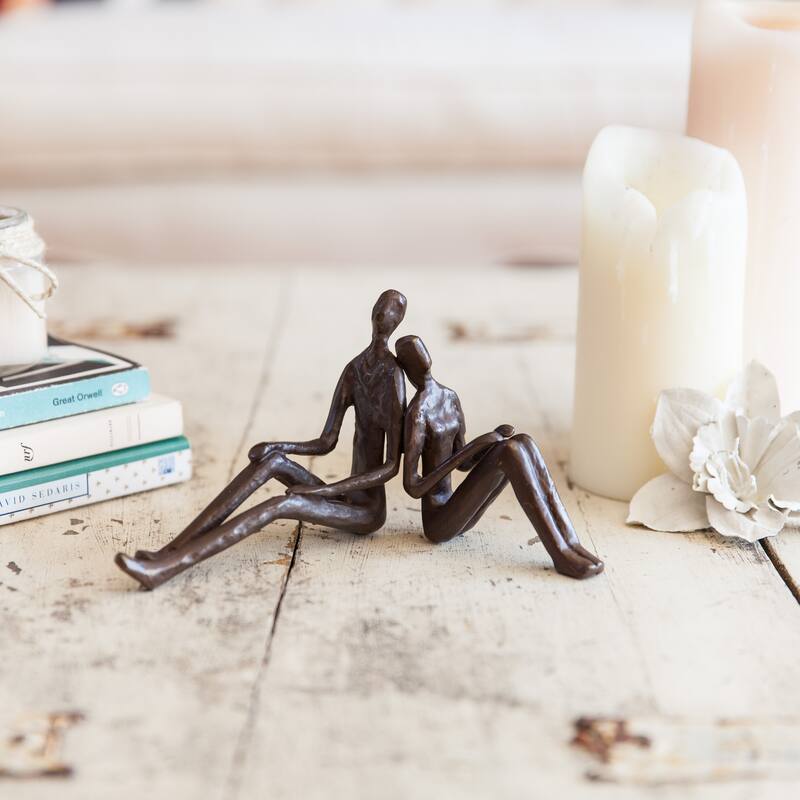 Handcrafted Romantic Couple Sculpture - 7.75" - Bronze