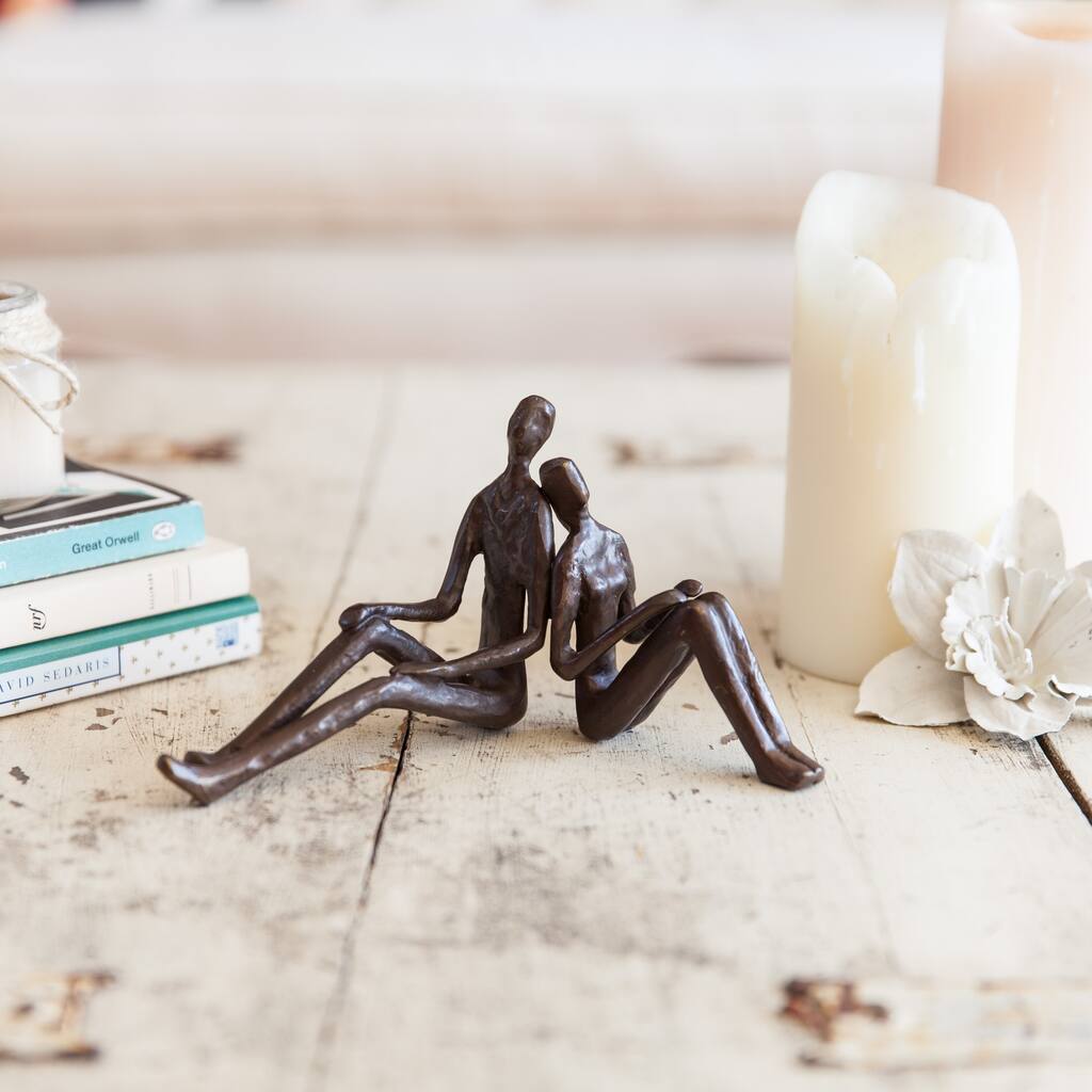 Handcrafted Romantic Couple Sculpture - 7.75" - Bronze