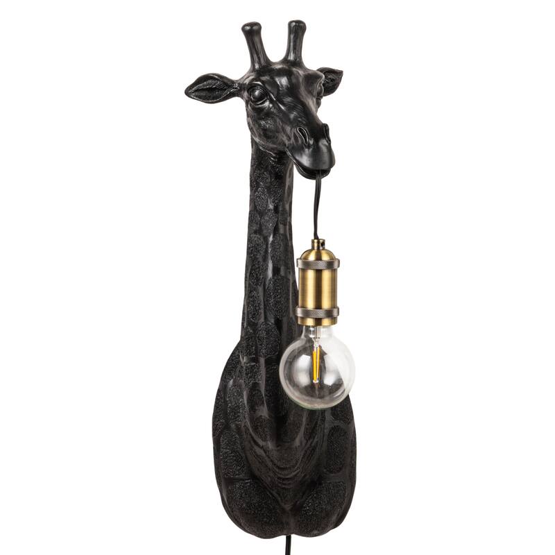 Resin and Metal Giraffe Wall Sconce with Inline Switch, Gold Finish, Black - 8.3"L x 7.9"W x 23.6"H