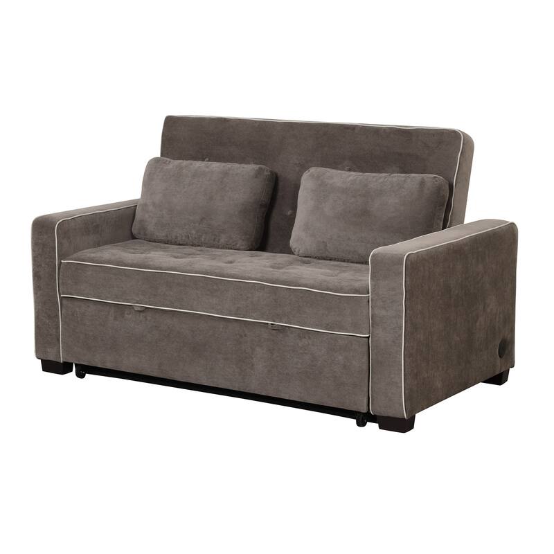 Upholstered Loveseat Pull Out Sofa Bed, Lounge Couch w2 Pillows & 2 USB Port, Adjustable Backrest Futon Sofa Tufted Couch