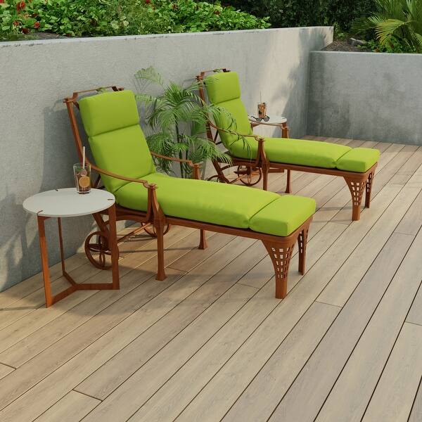 72" x 22" Green Solid Outdoor Chaise Lounge Cushion with Ties and Loop