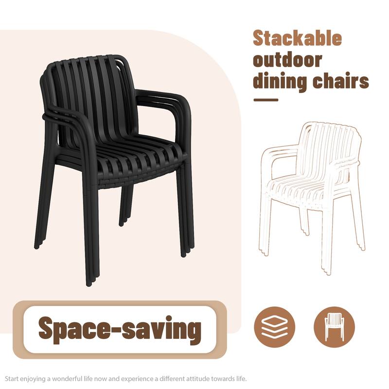 Outdoor Dining Set 5-Piece Stackable Plastic Lightweight Dining Armchair and Extendable Dining Table