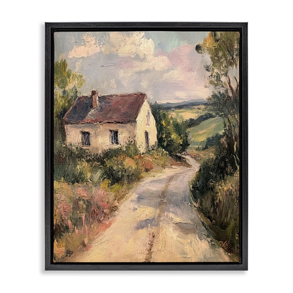 Stupell Scenic Cottage Road Framed Floater Canvas Wall Art Design By Petal Prints Design
