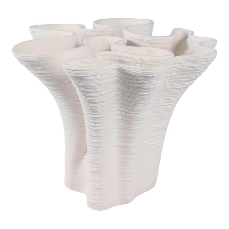 Porcelain Modern Decorative Vase Abstract Ruffled Design - 8" Ivory