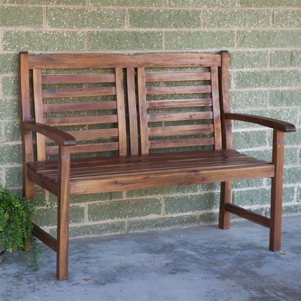 slide 2 of 2, Contemporary Outdoor 2-Seat Garden Bench with Weather Resistant Wood Finish - 45L x 23W x 36H inches
