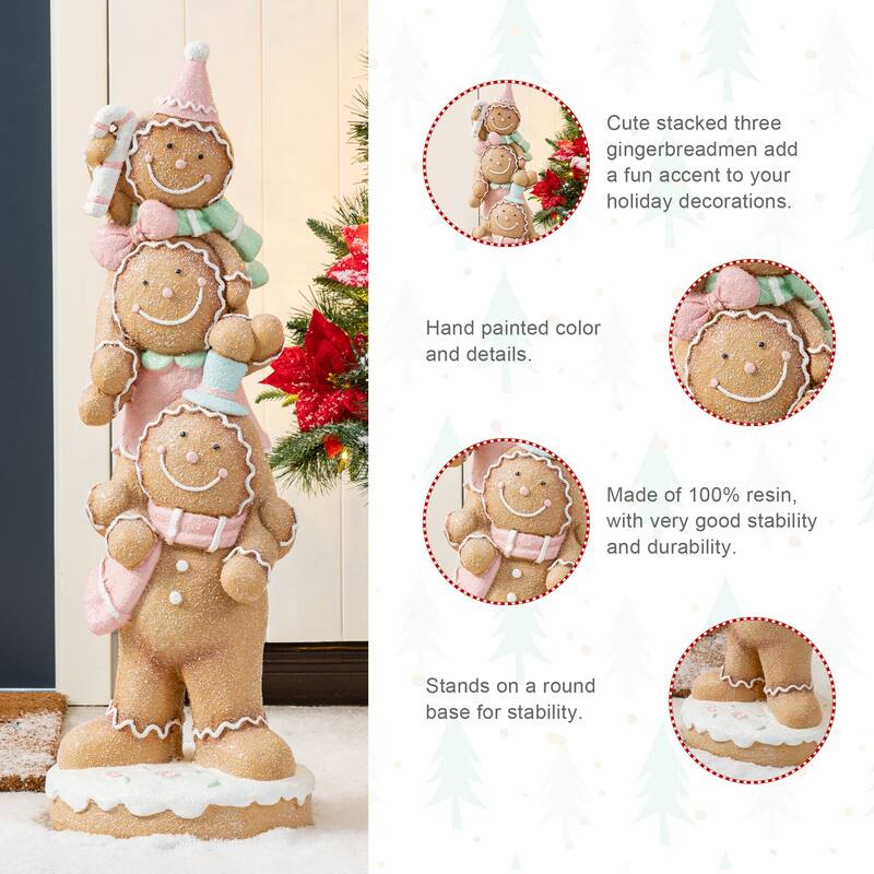 Glitzhome 29"H Christmas Stacked Gingerbread Man Porch Decor - 29"