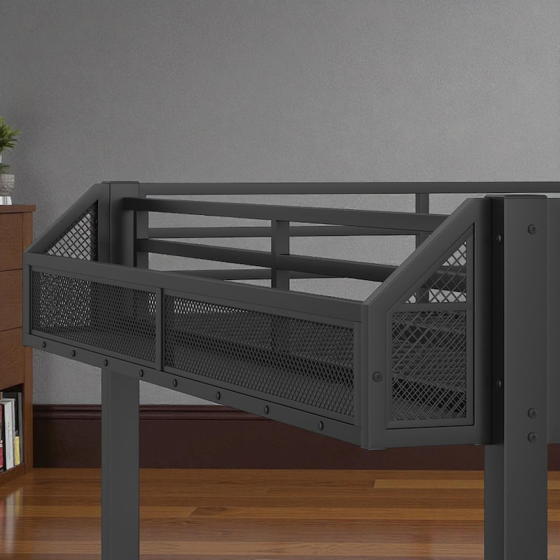 Full over Full Metal Bunk Bed with Storage Shelves, Drawers, USB Ports & LED Lights, Convertible Sofa Design