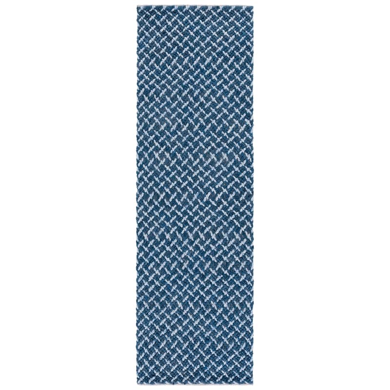 SAFAVIEH Natural Skrima Fiber Couture Wool Rug - 2'3" x 8' Runner - Blue/Light Grey