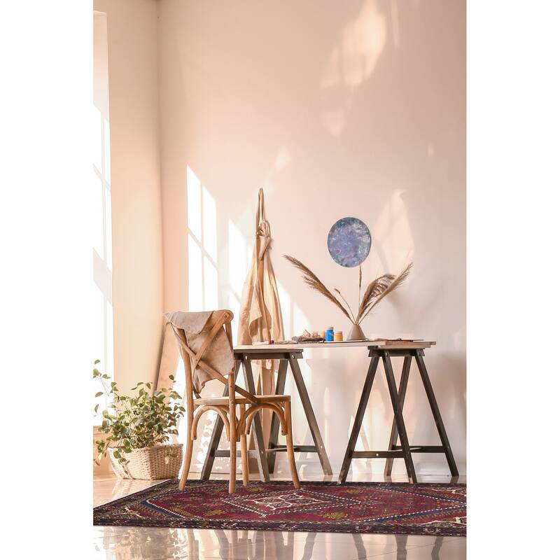 ECARPETGALLERY Hand-knotted Kayseri Vintage Dark Red Wool Rug - 4'4 x 7'7