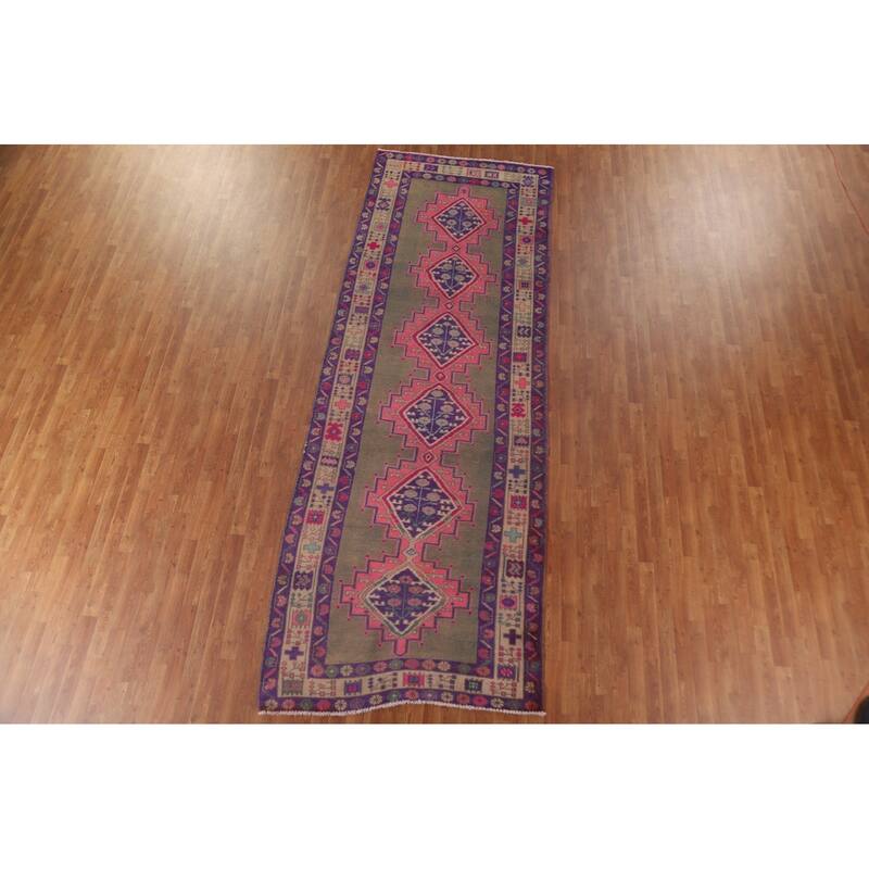 Hand Knotted Oriental 100% Wool Carpet Traditional Geometric Brown Lori Runner Rug - 12' 7'' X 4' 8''