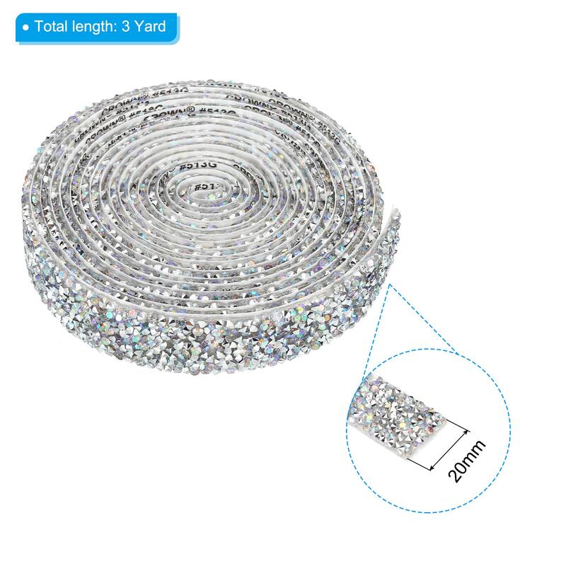 3 Yards Resin Rhinestone Ribbon Crystal Strips Self Adhesive, AB - Silver - 20mm