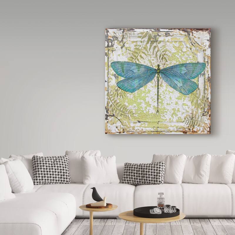 Jean Plout 'Dragonfly On Tin Tile 2' Canvas Art