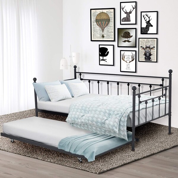 VECELO Black Twin Daybed and Trundle Set