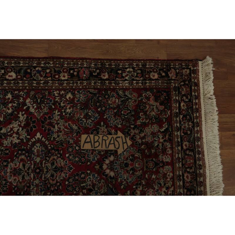 Hand Knotted Oriental 100% Wool Carpet Traditional Floral Red Sarouk Area Rug - 4' 11'' X 3' 4''