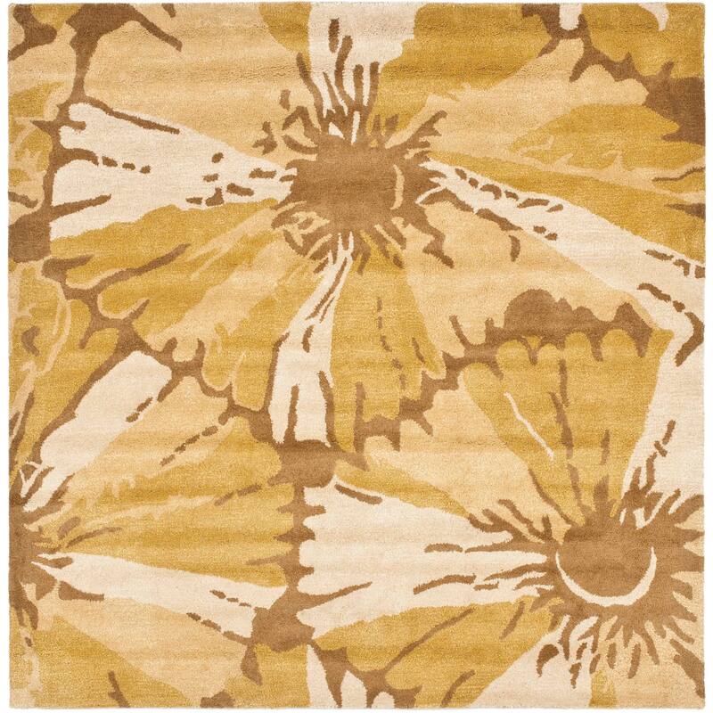SAFAVIEH Handmade Soho Tyesha Floral N.Z. Wool Rug - 6' Square - Brown/Ivory