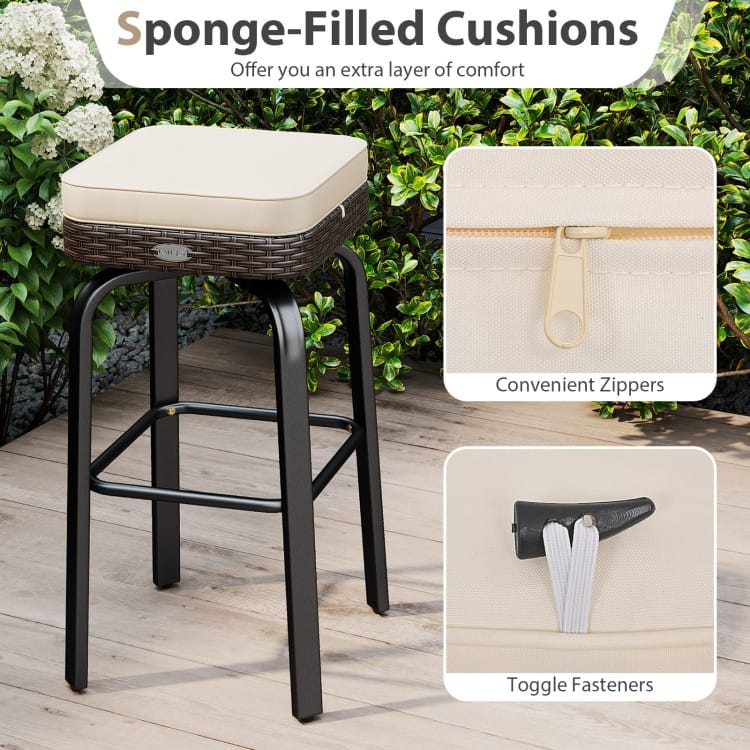 3-Piece Outdoor High Bar Set with Swivel Chairs and Tempered Glass Table Included Cushioned Seats - Table: 25” × 40” (Dia. × H)