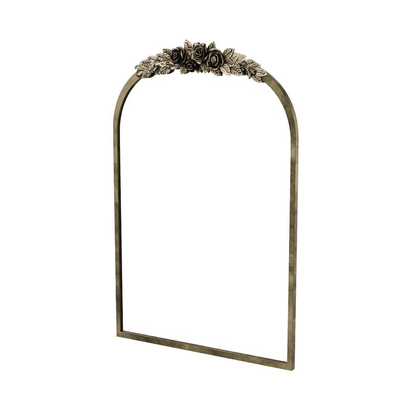 Retro Flower Antique Brass Frame Metal Arch Wall Mirror