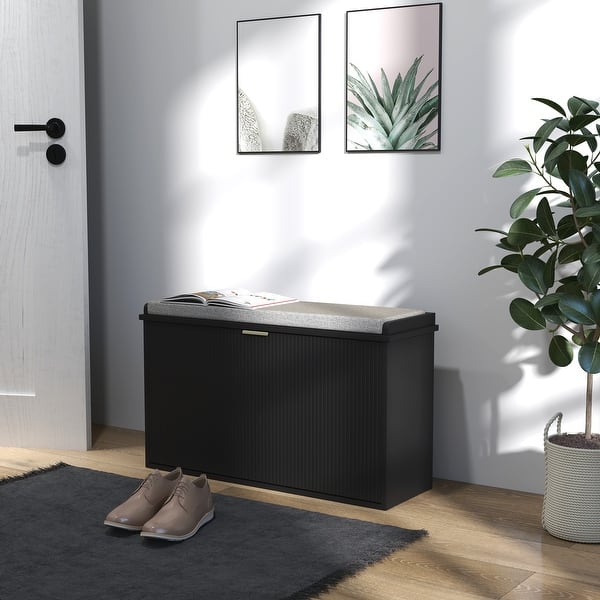slide 2 of 18, HOMCOM Shoe Bench with Padded Seat Cushion and Flip-Drawer, Entryway Bench Holds up to 265lb, Shoe Cabinet Black