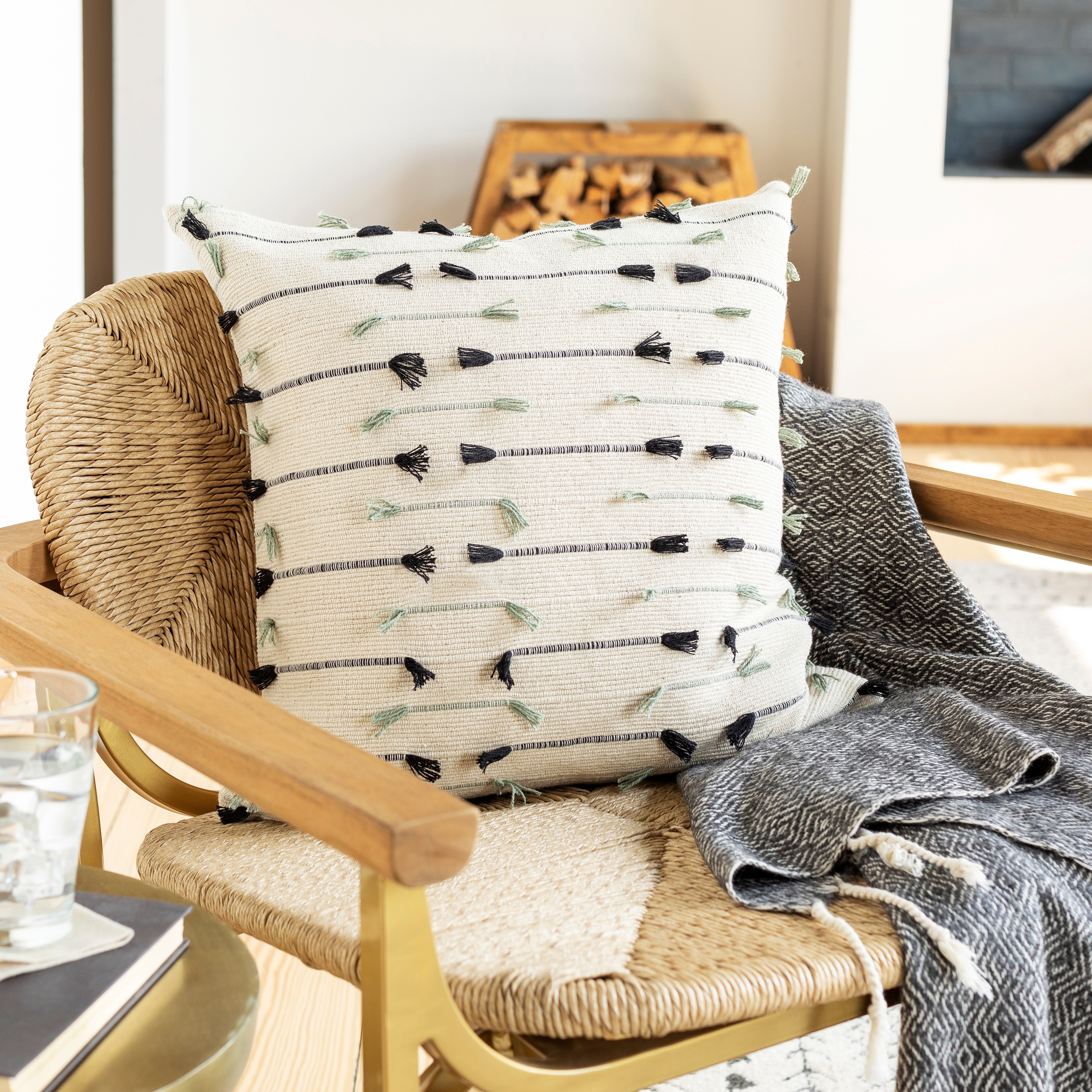 The Curated Nomad Vernon Bohemian Fringe 22 inch Pillow with Down