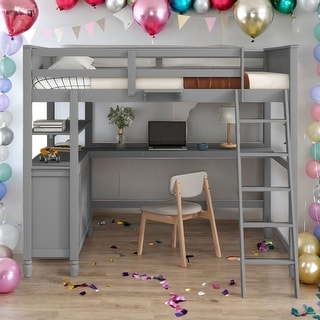 Modern Full size Loft Bed With Drawers and Desk,Shelves,Solid Construction for Bedroom