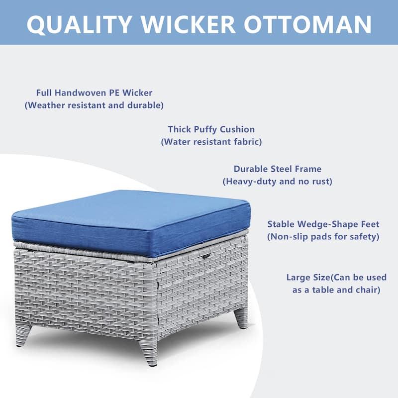 Pocassy Outdoor cushioned Wicker Footstool Ottomans
