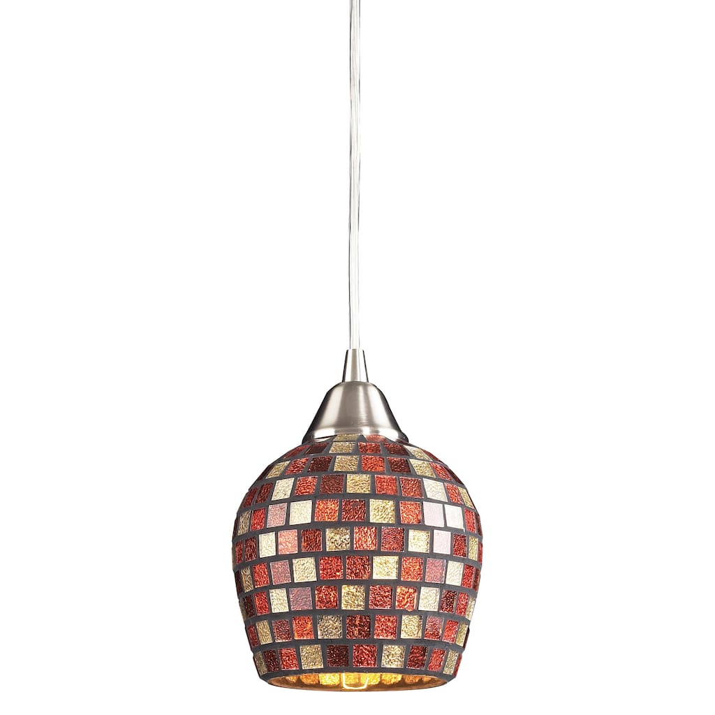Fusion 5-inch Wide 1-Light Mini Pendant in Satin Nickel with Multicolor Mosaic - 5in W x 5in D x 7in H