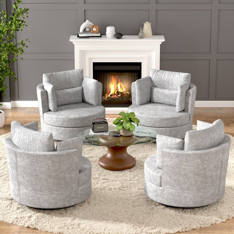 Swivel 34.7" Wide Comfortable Chenille Accent Chair (Set of 4)