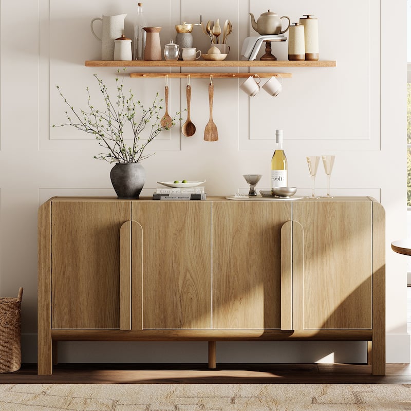 WAMPAT Mid-Century 63" Wood SideboardWAMPAT Buffet Cabinet With Storage, Modern Credenza With Doors And Adjustable Shelves - 1PC - Walnut