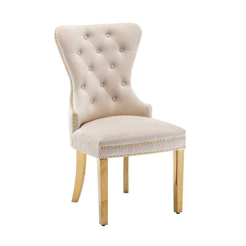 Porthos Home Caily Tufted Velvet Dining Chairs with Gold Chrome Legs, Set of 2