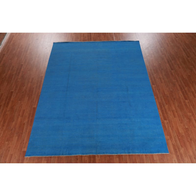 Hand Knotted Oriental 100% Wool Carpet Modern Solid Navy Blue & Blues Gabbeh Area Rug - 11' 8'' X 9' 1''