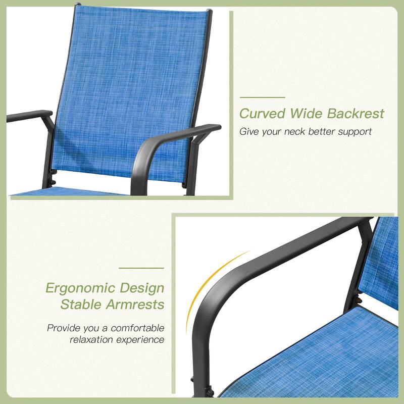 Patio Dining Set with Textilene Chairs / Swivel Rockers, Table w Adjustable Umbrella Hole