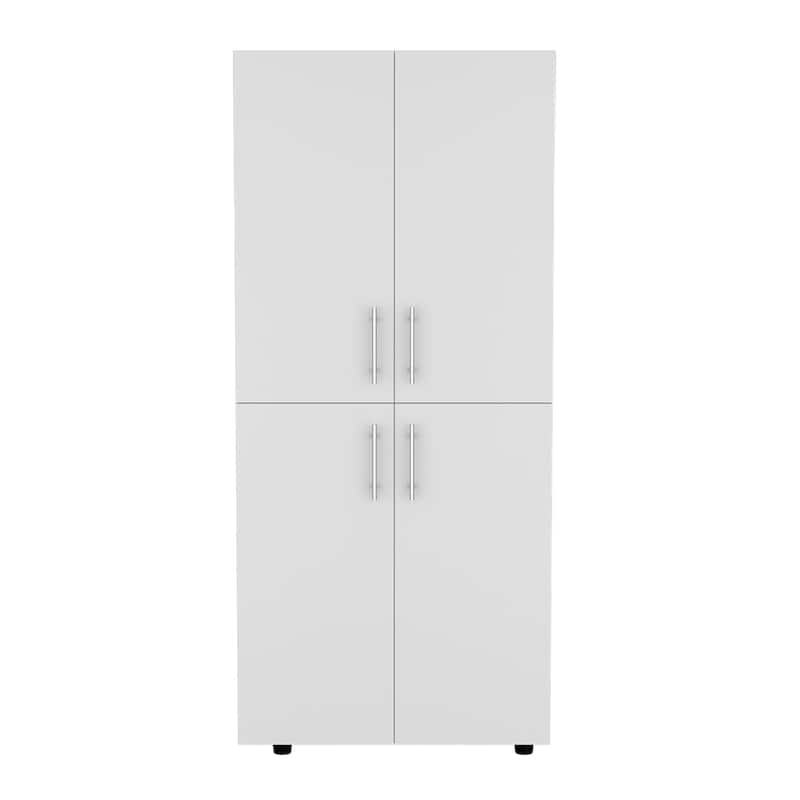 31.5" Modern Four-Door Armoire with Six Shelves and Two Hanging Rods for Bedroom