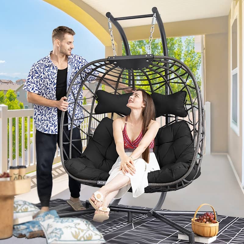 FINCATI Outdoor Oversized Double Egg Chair Swing, 700 lbs Double Egg Chair Outdoor, 2 Person Egg Chair Swing, Hanging Egg Chair