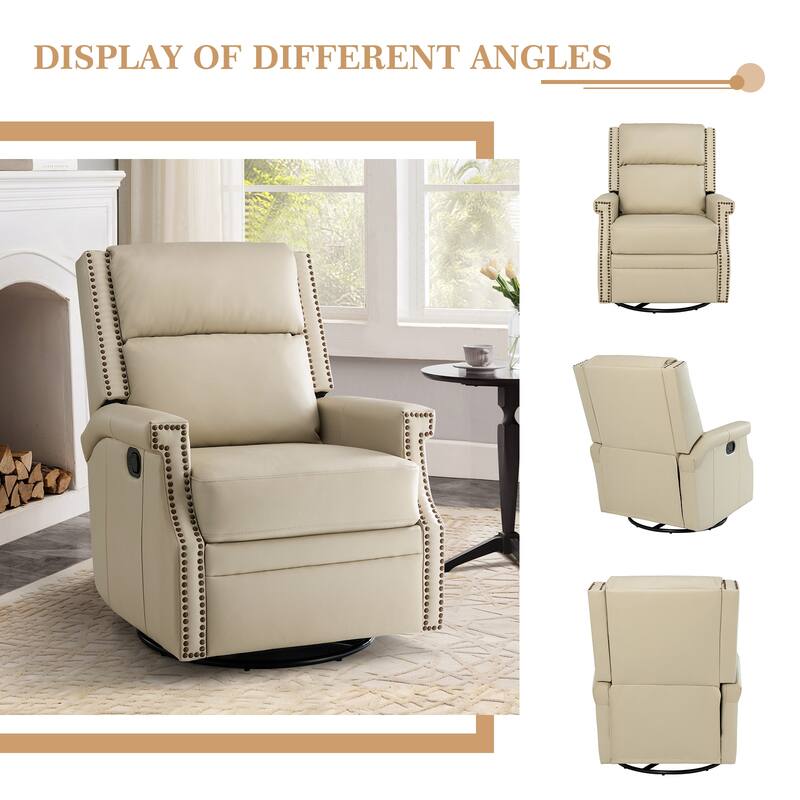 Echidna Transitional Genuine Leather Swivel Rocker Nursery Chair with Nailhead Trim by HULALA HOME