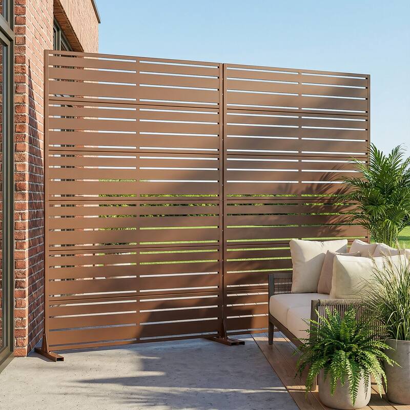 Dovelina Black Outdoor Freestanding Metal Privacy Screen Decorative Garden Fence (Set of 2) - Brown - 72"x47"