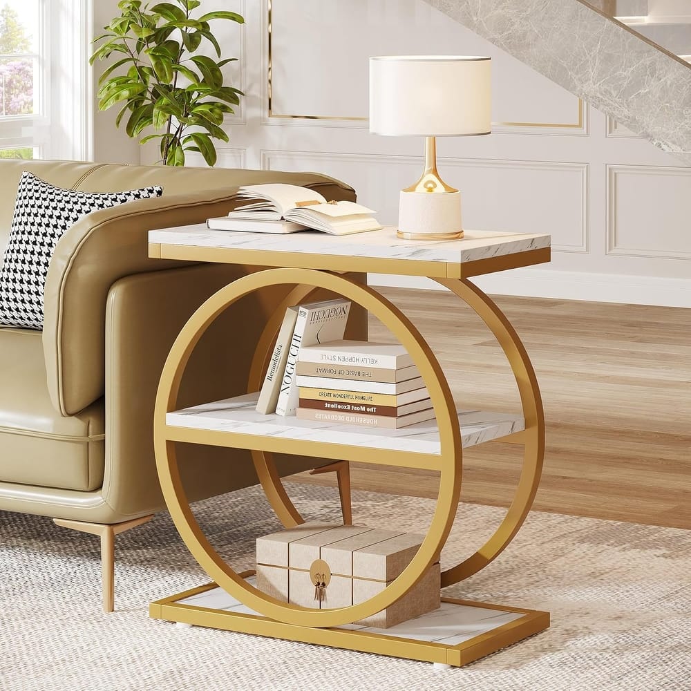 3 Tiers End Table, Wood Side Table for Living Room, Slim Nightstand