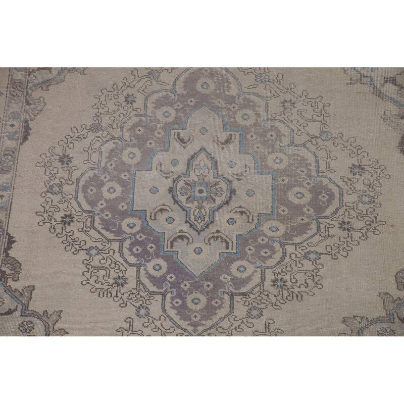 Vintage Distressed Muted Tabriz Persian Rug Handmade Wool Carpet - 6'6" x 9'7"