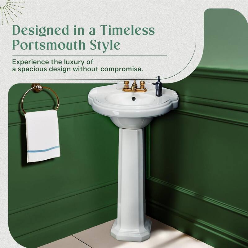 Portsmouth White Porcelain Corner Pedestal Sink with Overflow and 4 in. Centerset Faucet Holes