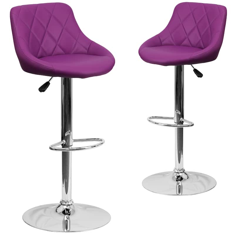 Vinyl Bucket Seat Adjustable Diamond Back Barstool (Set of 2) - 18.50"W x 19"D x 33.25" - 41.75"H