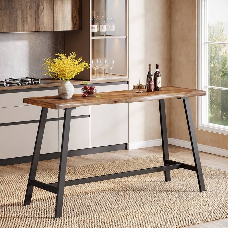 55.1-Inch Solid Wood Bar Table with Sturdy Metal Frame
