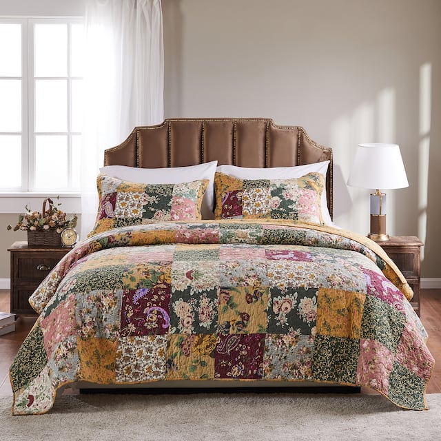 Greenland Home Fashions Antique Chic Cotton Patchwork Quilt Set - Full - Queen - 3 Piece
