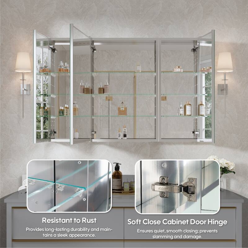 44"W X 30'H Bathroom Recessed or Surface Wall Mount Medicine Cabinet With Adjustable Glass Shelves